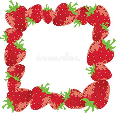 Strawberry Frame 3 Red Berry And White Flower Stock Vector