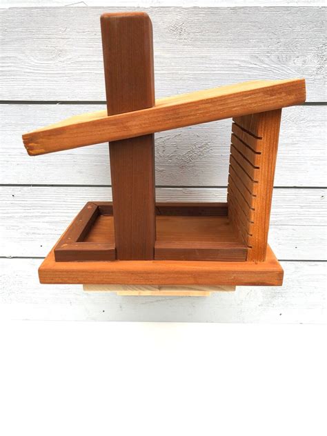 Mid Century Modern Cedar Bird Feeder Etsy