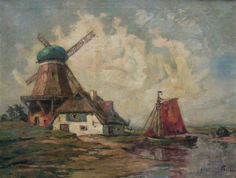 Rudolf Priebe Landschap Met Zeilboot En Molen Catawiki