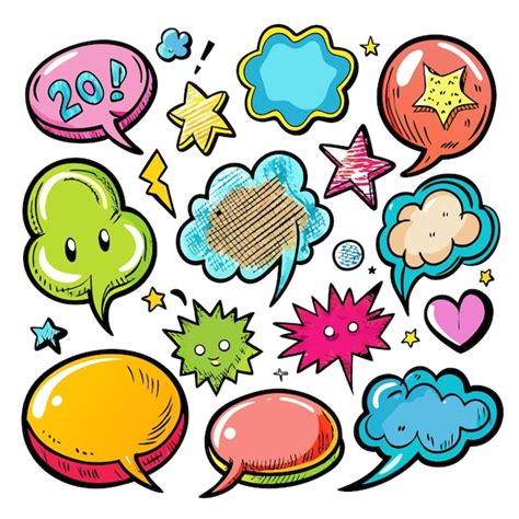 Handdrawn Colorful Speech Bubbles And Cartoon Elements Premium Ai