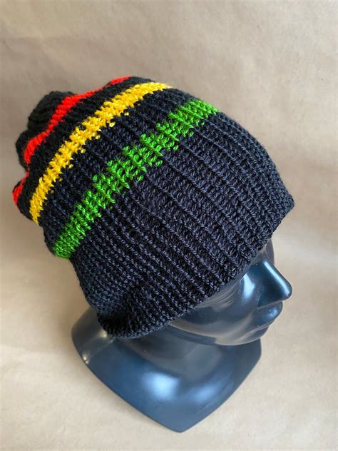 Striped Rasta Double Layered Hat Dread Beanie Mens Beanie Etsy