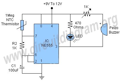 Heat / Temperature Sensor Alarm | Circuit Diagram