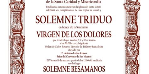 Triduo En Honor De La Sant Sima Virgen De Los Dolores Hermandad