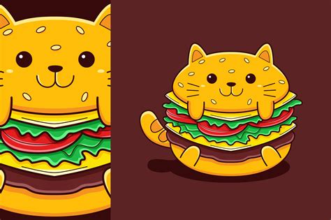 Cute Burger Cat Vector Cartoon Style Crella