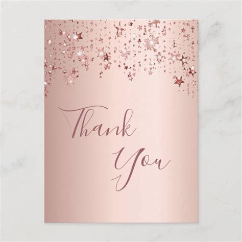 Thank You Birthday Rose Gold Sparkling Stars Postcard Zazzle