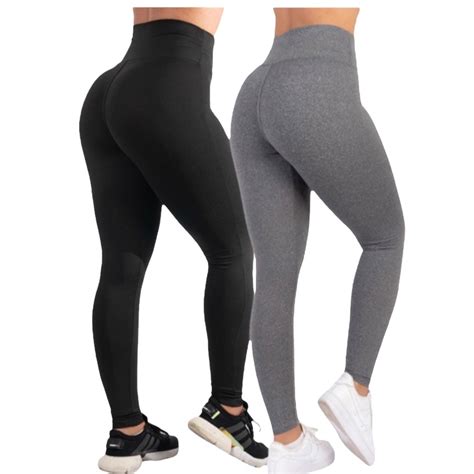 Kit 2 Leggings Suplex Cós Alto Fitness academia caminhada confortável