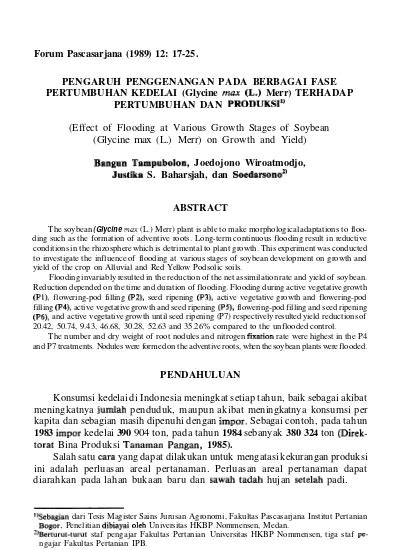 Pengaruh Penggenangan Pada Berbagai Fase Pertumbuhan Kedelai Glycine Max L Merr Terhadap