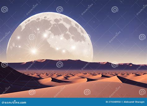 Desierto Con Luna Llena Con Fondo De Escena Nocturna Ai Generativo