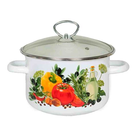 Кастрюля эмалированная сталь, 2 л, с крышкой, крышка стекло, цилиндр ...