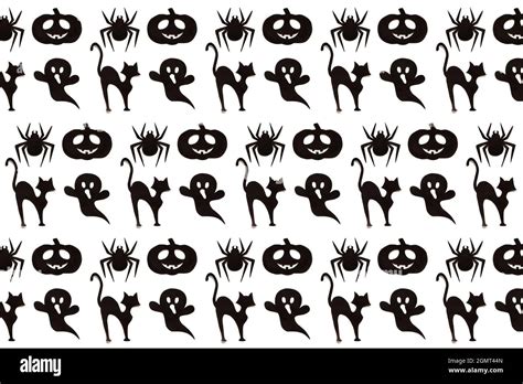 Halloween pattern. Cartoon black collection on white background. Paper ...