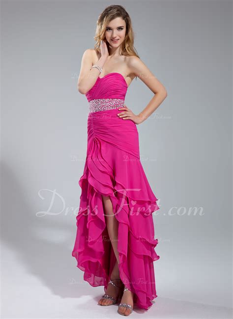 A Lineprincess Sweetheart Asymmetrical Chiffon Prom Dress With Beading Sequins Cascading