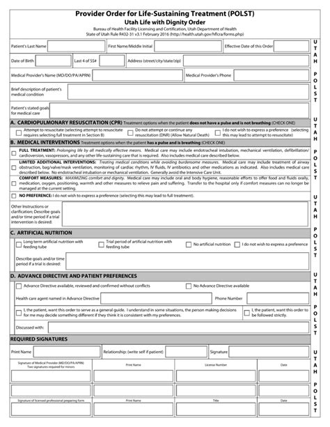 Free Utah Do Not Resuscitate Dnr Order Form Pdf Eforms