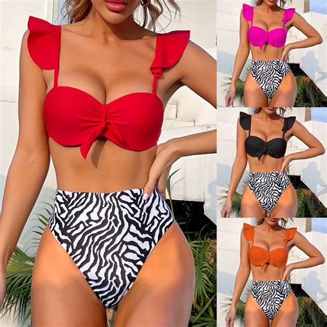 Travelwant Pcs Set Women S Spaghetti Strap Tie Back Ruffle Triangle Bikini Set Swimsuit