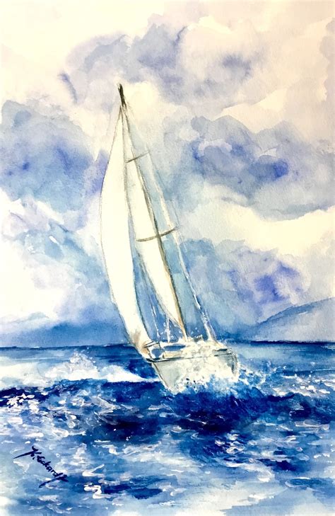 Segelboot Aquarell Segelboot Malerei Aquarellmalerei Segelboot