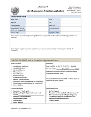 Fillable Online Atascadero Volunteer Application City Of Atascadero