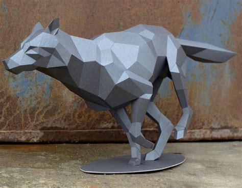 Papercraft D Running Wolf Big Size Pepakura Pdf Template Low Polygonal