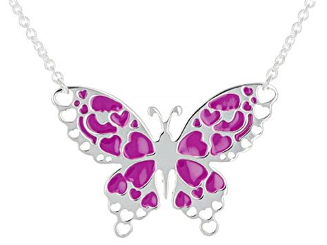 Sterling Silver Purple Enamel Butterfly Inch Necklace Dom A