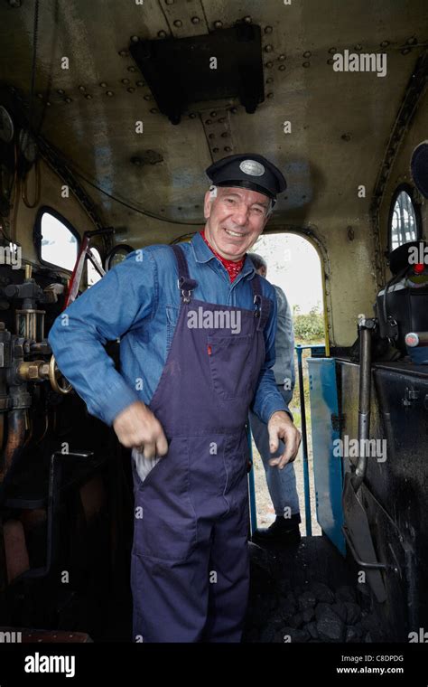 Uk Steam Train Driver At Work Stock Photo Alamy