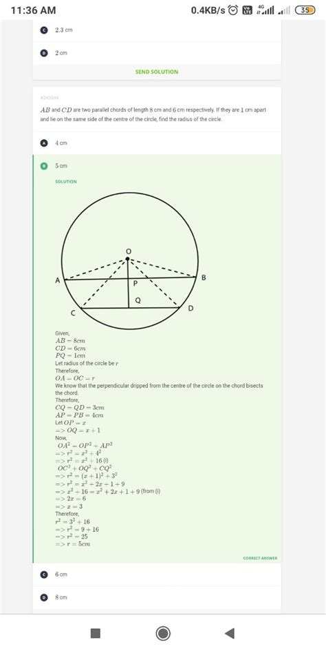 Of A Circle If Ab Cm And Cd Cm The Radius Of The Circle