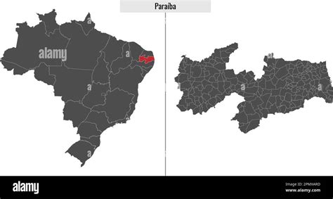 Map Of Paraiba State Of Brazil And Location On Brazilian Map Stock