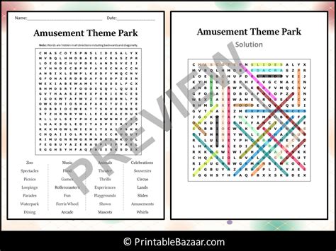 Amusement Theme Park Word Search Puzzle Worksheet Activity Teaching