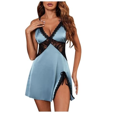 Lingerie Sexy Nuisette Femme Satin Robe Dentelle Lingerie Pyjama Sexy Vêtements De Nuit en Soie