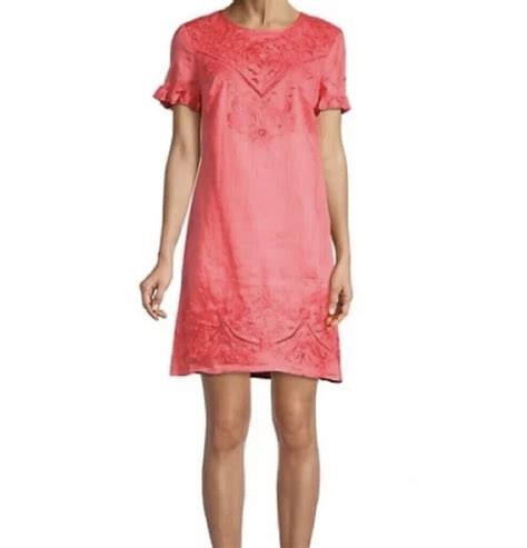 Karl Lagerfeld Paris Embroidered Linen Dress Gem