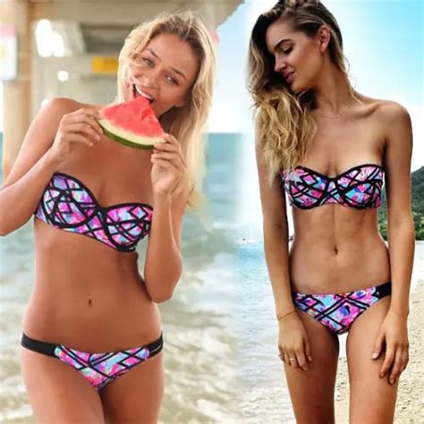 2016 Hot Women Strapless Floral Push Up Padded Bikini Set Swimwear