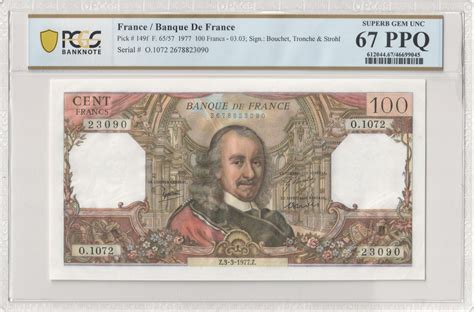 Billet France 100 Francs Corneille 03 03 1977 Série O 1072 PCGS