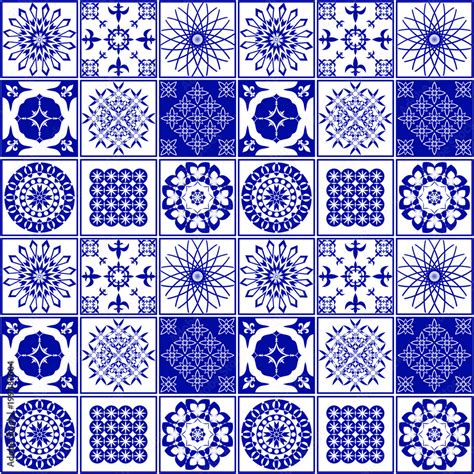 Pattern for ceramic tile. Vector illustration of a tile. Blue and white ...