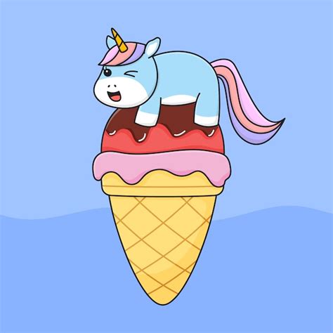 Lindo Unicornio En Helado Vector Premium