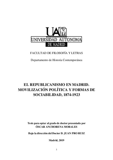 Pdf El Republicanismo En Madrid Movilización Política Y Formas De