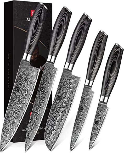 XINZUO 5 Pièces Set Couteaux de Cuisine Damas Acier Couteau de Chef