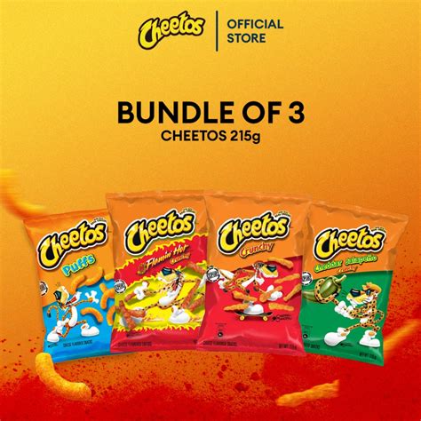 Bundle Of 3 Cheetos Crunchy Cheese Puffs Corn Cheddar Jalepeno Flamin Hot Crunchy 215g