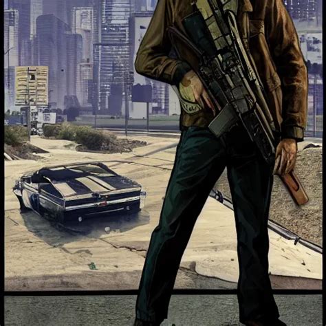 Mike Ehrmantraut Holding A Rifle In Gta V Cover Art Stable Diffusion