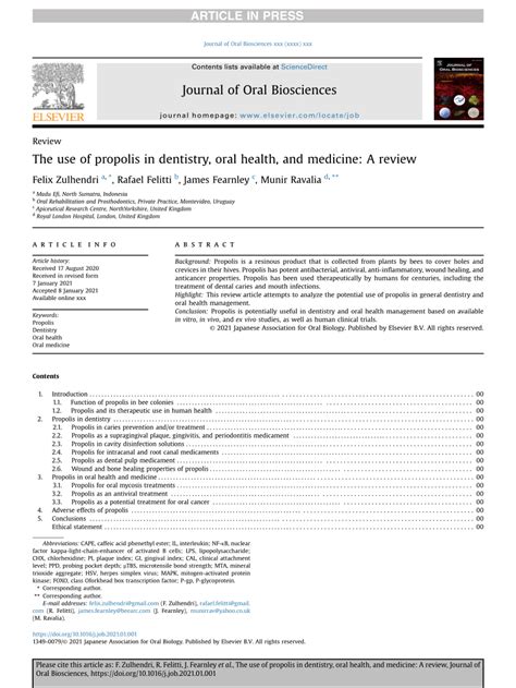 Pdf The Use Of Propolis In Dentistry Oral Health And Medicine A Review