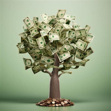 Un árbol de dinero con monedas y dinero Foto Premium