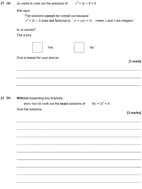 Gcse Maths Quadratic Equations Past Paper Questions Page