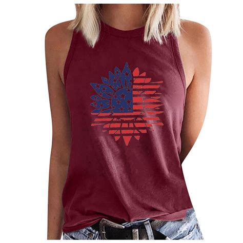 4th Of July Women Sunflower Printed Tank Tops USA Flag Patriotic