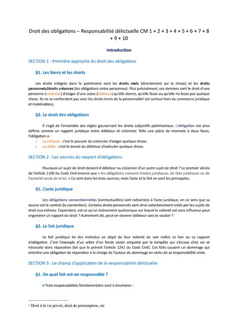 Cours de Responsabilité délictuelle Droit des obliga Responsabilité