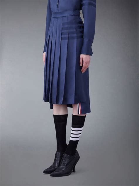 Silk Twill Bar Midi Pleated Skirt Thom Browne