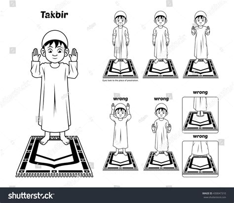 Muslim Prayer Position Guide Step By เวกเตอร์สต็อก ปลอดค่าลิขสิทธิ์