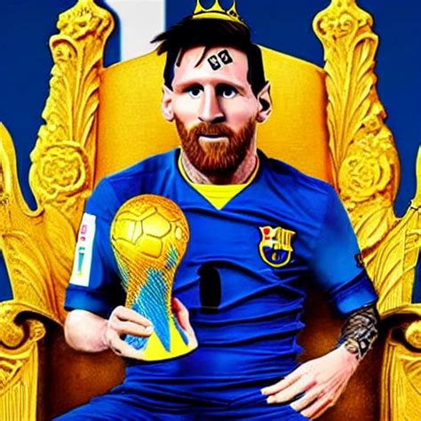 Lionel Messi With Boca Juniors Jersey In A Throne With A Crown And The