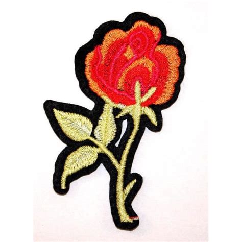 ÉCUSSON PATCH THERMOCOLLANT ROSE ROUGE FLEUR ORANGE FUN CUSTOM ÉMOJI