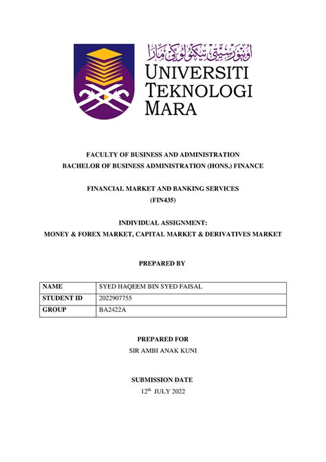 Fin Individual Assignment Faculty Of Business And Administration