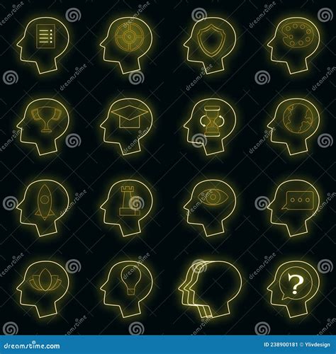 Human Mind Head Icons Set Vector Neon Stock Vector Illustration Of