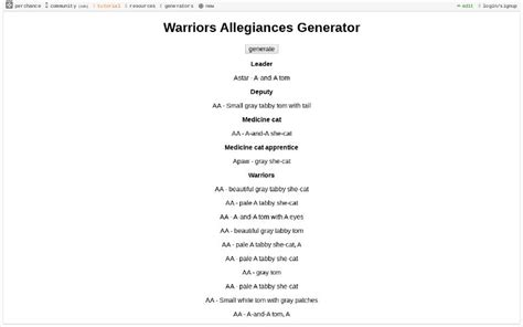 Warriors Allegiances Generator