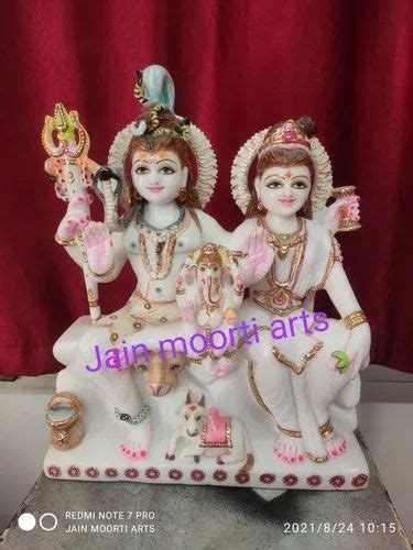 Painted Hindu White Marble Lord Shiva Parivar Statue For Worship Size