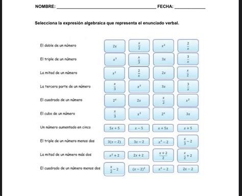 Alguien que me pueda ayudar Selecciona la expresión algebraica que