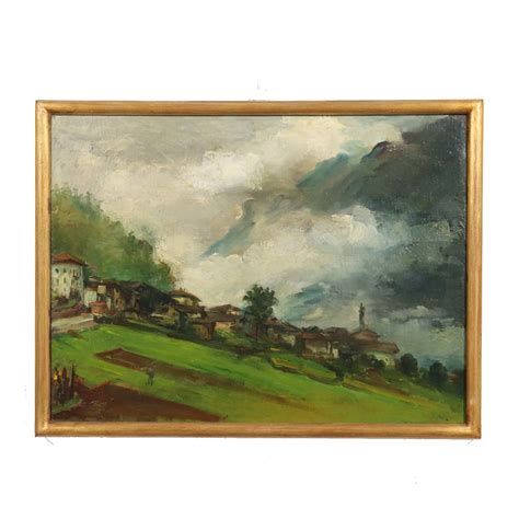 Giuseppe Gaudenzi Scorcio Montano Con Borgo Arte Novecento